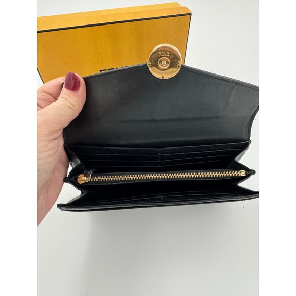 Fendi Black Saffiano Leather Continental Wallet with Gold Logo Hardware w/ Box - Picture 6 of 7